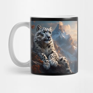 Snow leopard on  a mountain Mug